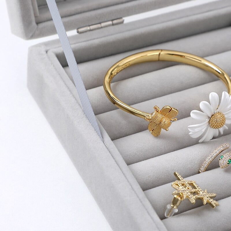 Mistico Velvet Carrying Case with Glass Cover Jewelry Ring Display Box Tray Holder Storage Box Organizer Earrings Bracelet Showcase