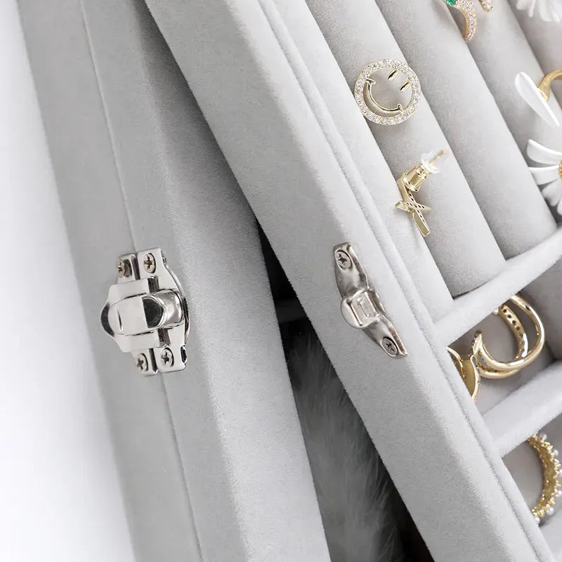 Mistico Velvet Carrying Case with Glass Cover Jewelry Ring Display Box Tray Holder Storage Box Organizer Earrings Bracelet Showcase